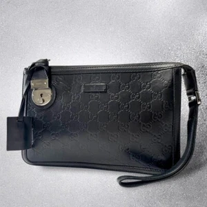 Gucci GG Guccissima Herren Clutch Tasche Leder Schwarz Gebraucht Echt Top+ JPN - Bild 1 von 12