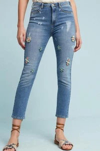 NWT Anthropologie Pilcro Embellished High-Rise Skinny Ankle Jeans - size 29R - Picture 1 of 3