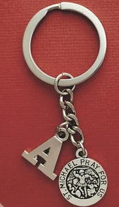 St Michael Keyring and Initial Letter A to Z Keychain personalise Medal Saint - Picture 1 of 29
