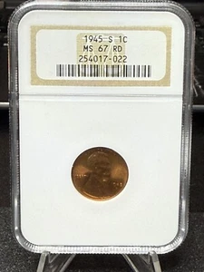 1945 S Lincoln Wheat Cent MS67 RED NGC - Picture 1 of 4