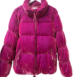 Time for Me Puffer Jacket Plus Size 3X Raspberry Pink Crushed Velvet Womens Coat - Picture 1 of 11