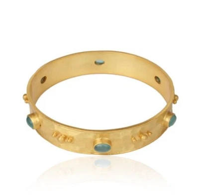 Brazalete martillado multi piedra tachonado chapado en oro aguamarina calcedonia Foto 1 de 4