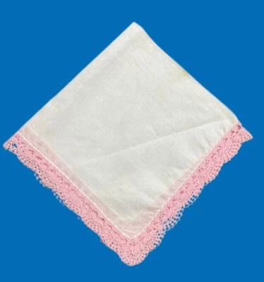 Pañuelo vintage ganchillo encaje borde rosa pañuelo borde festoneado delicado Foto 1 de 4
