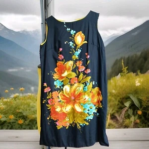 Vintage Sheath Dress Floral And Black Yellow Exquisite Volup Lined Retro - Picture 1 of 8