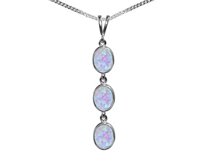 Argento Sterling Fiery Opale Triplo Ovale Pendente e Collana Fatto A Mano IN The - Immagine 1 di 4