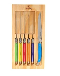 6pc Laguiole Elite Stainless Steel Steak Knife Set w/ Wooden Box Multicolour - Picture 1 of 2