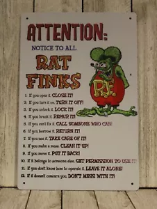 Rat Fink Rules Tin Metal Sign Poster Vintage Look Hot Rod Racing Man Cave Garage - Picture 1 of 4