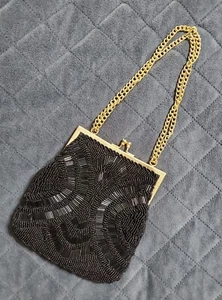 Vintage Mid Century schwarz Perlen Handtasche Abendtasche von La Regale HOCO - Bild 1 von 5