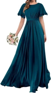 Maxi Vestido Mollyevers Para Mujer 6 Azul Pavo Real Gasa Modesto Boda Dama de honor - Imagen 1 de 6