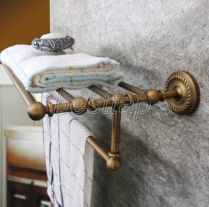 Antique Brass Bathroom Accessory Towel Rail Holder Storage Rack Shelf Bar sba087 - Picture 1 of 4