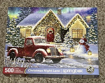 Springbok CHRISTMAS NIGHT LANE 500 Piece Red Truck & Snowman Puzzle Complete - Image 1 of 4