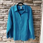 Liz & Me For Catherines Blouse Womens 3X Velvet Teal Button-Up Polyester Top