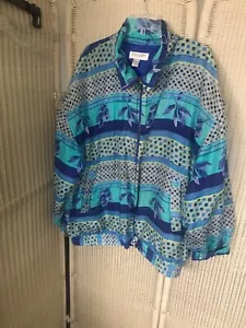 CASUAL CORNER VTG 100% SILK Floral Geometric Detail Printed Bomber Jacket Sz 3X - Picture 1 of 4