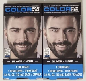 SET OF 2 Color For Him Mens Facial Hair Dye Black Mustache Beard Brush In - Picture 1 of 1