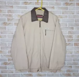 Chevignon men’s wool lined canvas jacket size L beige collar leather - Picture 1 of 9