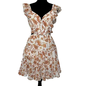 Fanco Tiered Mini Dress Womens S Coquette Boho Cottage Tie Back Floral Ruffle - Picture 1 of 12