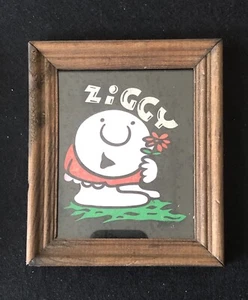 ZIGGY Vintage Framed Cartoon Reverse Paint Foil Art Picture 5x6” Carnival Prize - Picture 1 of 4