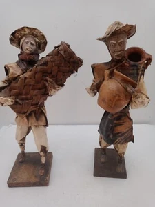 2 Vtg  Handmade Mexican Corn Leaf Paper Mache Folk Art Elder Harvest Figures 12" - Picture 1 of 18