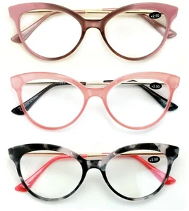 3 paia di occhiali da lettura donna Cateye punta - Lettori occhi gatto tempio metallo - Foto 1 di 4