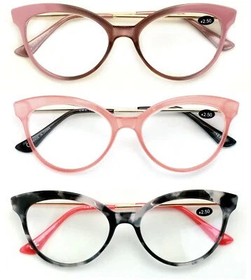 3 pares de gafas de lectura con punta puntiaguda Cateye para mujer - Lectores de ojo de gato templo de metal Foto 1 de 4