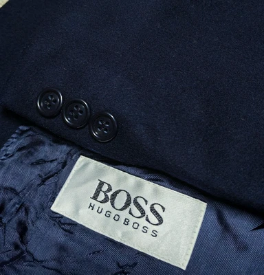 Vintage Hugo Boss Lana y Cachemira Clásico DB Azul Marino Traje Chaqueta Blazer 44R 46R Foto 1 de 4