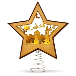 Árbol de Navidad Topper Estrella Iluminada 3D Madera Estrella Árbol Toppers Navidad - Imagen 1 de 7