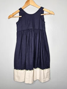 HARTSTRINGS Girls Dress Size 5 Linen Blend Blue Back Tie and Buttons Sleeveless - Picture 1 of 8
