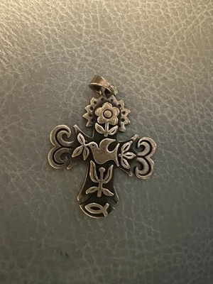 Retired James Avery La Primavera Cross Pendant 925 Sterling Silver  Flower Dove  - Image 1 of 2