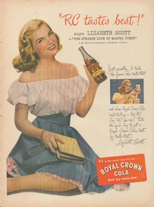 1946 Royal Crown Cola Soda RC Tastes Best Lizabeth Scott Vintage Print Ad - Picture 1 of 1