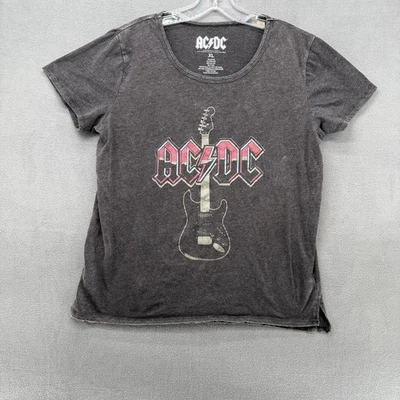 Camiseta AC/DC para mujer XL gris jaspeado manga corta dobladillo hendido camiseta gráfica roca Foto 1 de 4