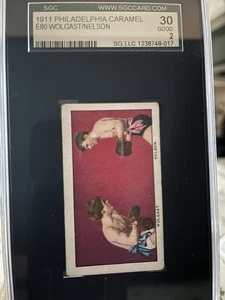 1911 E80 Phil Caramel WOLGAST NELSON graded SGC 30 GOOD 2- NO CREASES- NICE CARD - Picture 1 of 2