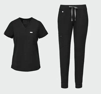 Figs Black Scrub Set Catarina Top & HW Zamora Jogger Pants Sz M Regular - Image 1 of 4