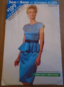 See & Sew Butterick Muster 6389 Misses Kleid Größe A 6-8-10-12-14 ungeschnitten - Bild 1 von 4
