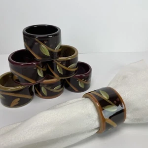 Deb Hrabik Hand Painted Botanical Ceramic Napkin Rings Set 7 Demdaco Vintage - Picture 1 of 5