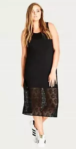 City Chic L Black Dress Midi Length Lace Hem Bnwt Plus Size Fashion Stretchy - Picture 1 of 3