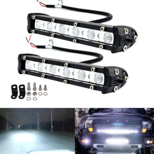 2x 7Inch 18W CRE Slim Led Work Light Bar Flood Single Row Offroad Lamp Driving - Imagen 1 de 10