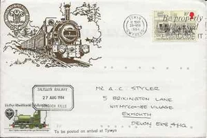 Talyllyn Railway Cover, with cancel 27.8.1984 and Tywyn 28.8.1984 to Exmouth - Picture 1 of 1