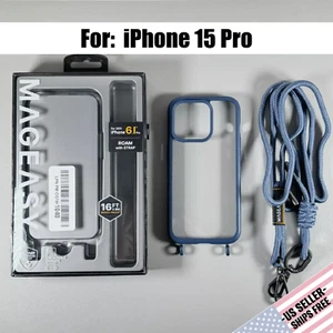 MAGEASY Case for iPhone 15 Pro - Ultra Clear & Bold Blue | Crossbody Strap - Picture 1 of 22