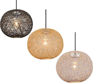 Woven String Ceiling Lampshade Round Rattan Globe Pendant Light Shade 26cm - Picture 1 of 7