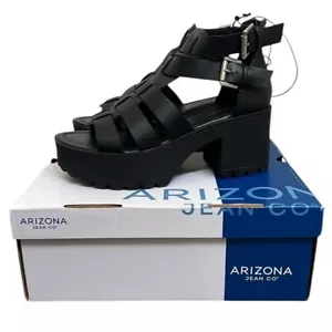 Sandales noires épaisses Arizona femme pointure 6,5 Glen boucle à lanières zippée NEUVES - Photo 1 sur 12