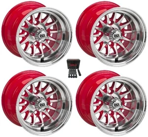 LSI 10" 14-Spoke Red/Machined Golf Cart Wheels/Rims E-Z-GO & Club Car - Picture 1 of 3