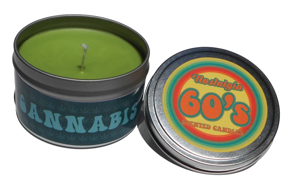 Vela nostálgica perfumada de cannabis dos anos 1960. Vela legal. Presente exclusivo. - Imagem 1 de 1