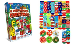 United Oddsocks 24 Tage Kinder Weihnachten Adventskalender Box mit 24 festlichen Socken - Bild 1 von 6