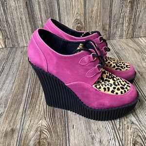 Pleaser Demonia CREEPER-304 Size 6 Purple Leopard Wedge Platform Lace-Up Creeper - Picture 1 of 12