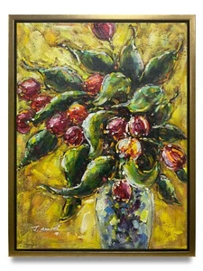 Pintura al óleo artística original de Nueva York de flores de bodegones sobre lienzo 12x16 enmarcada - Imagen 1 de 6
