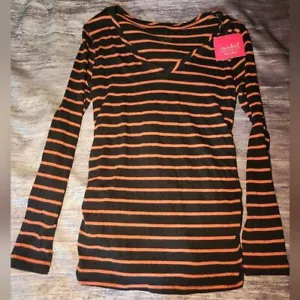 Isabel Maternity NWT Long Sleeve Black Orange Stripe Casual Top Shirt Small - Picture 1 of 8