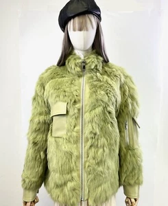 Women's Genuine Sheepskin Shearling Winter Jacket S/M Bust 44.5'' Yellow Pocket - Picture 1 of 13