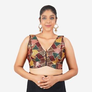 Trendzmy Indian Designer Women Maroon Sleeveless Gujrati Design Readymade Blouse