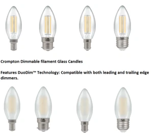 Crompton Dimmable LED Clear frost Filament Candle 5W 2700K B22 B15d E27 E14 SES - Picture 1 of 9