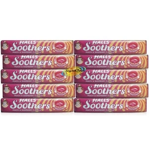 10x Halls Soothers Peach & Raspberry Real Fruit Juice Soothing Lozenges 45g - Picture 1 of 1